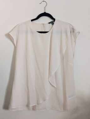 Ralph Lauren White/Cream Asymmetric Ruffle Flowy Blouse XL